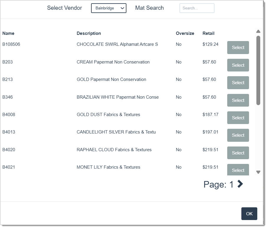Image displaying the Mat selection window of the LifeSaver software.