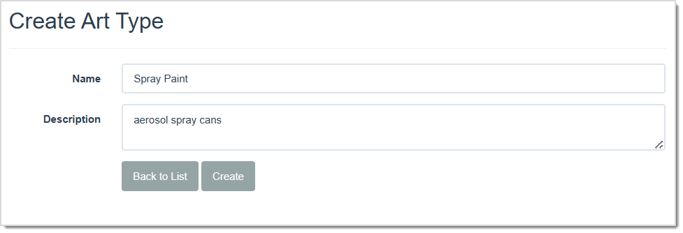 Image displaying the Create Art Type page.
