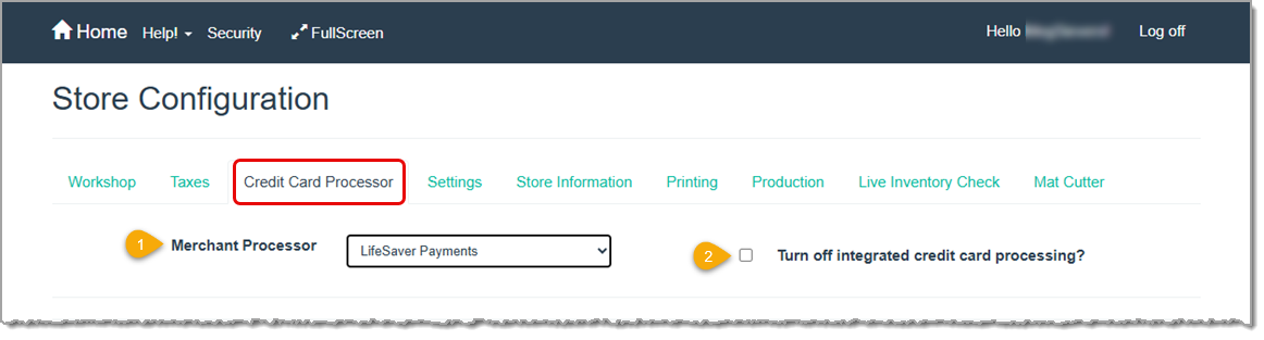 Image showing the Credit Card Processor tab of the LifeSaver software with major features highlighted.