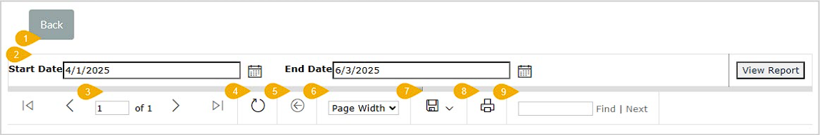 Image showing the top of the Customer Details Enterprise report page in the LifeSaver system with major functions highlighted.
