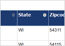 Image showing the down arrow icon indicating a descending-order sort of a report column in the LifeSaver system.