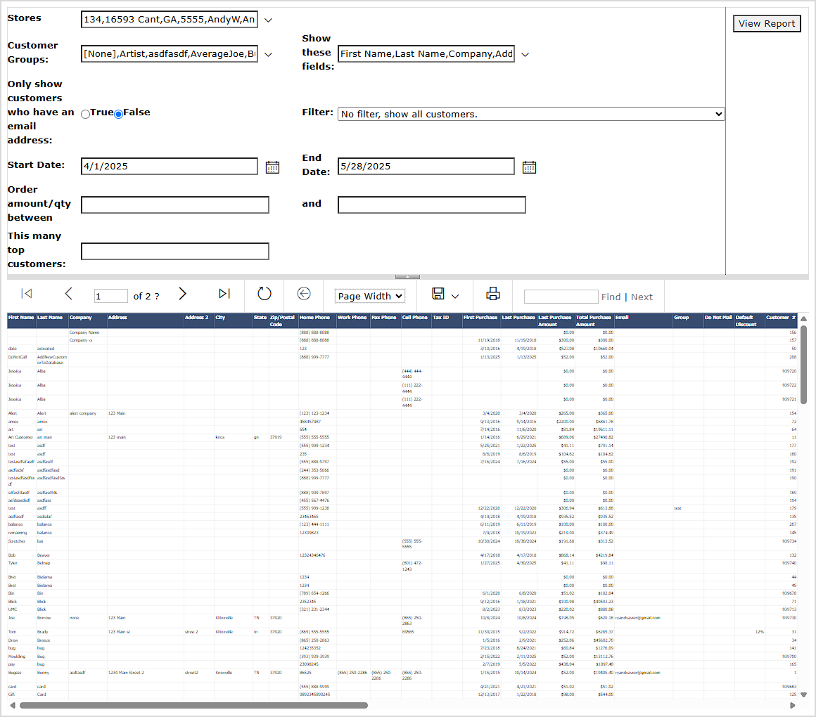 Image showing the Enterprise Customer Information Export page in the LifeSaver system.