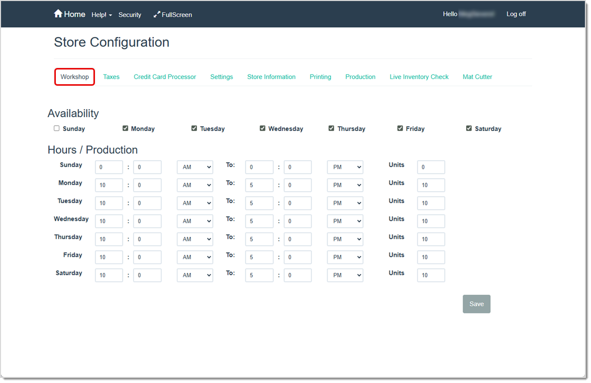 Image highlighting the Workshop tab in your Store Configuration setup in the LifeSaver software.