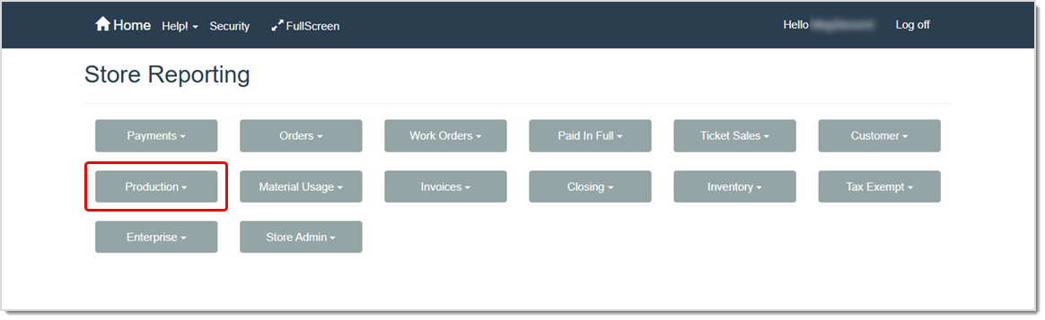 Image highlighting the Production Reports area of the Store Reporting page of the LifeSaver software.