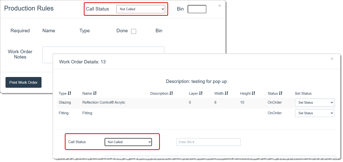 Image highlighting the areas where you can set call status in the LifeSaver software.