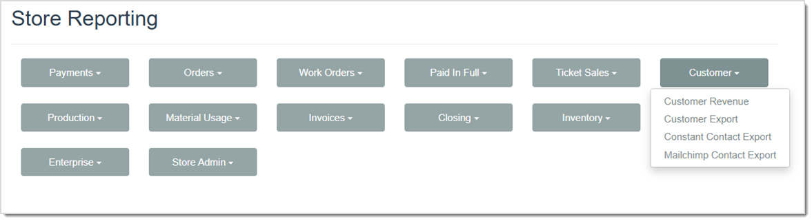 Image displaying the Customer Reports drop-list from the Store Reporting page of the LifeSaver software.