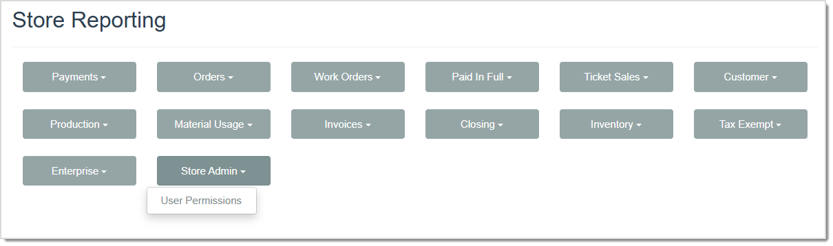 Image displaying the Store Admin Reports drop-list from the Store Reporting page of the LifeSaver software.