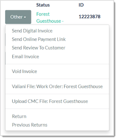 Image of the Other Invoice functions from the Invoice Search page in the LifeSaver system.
