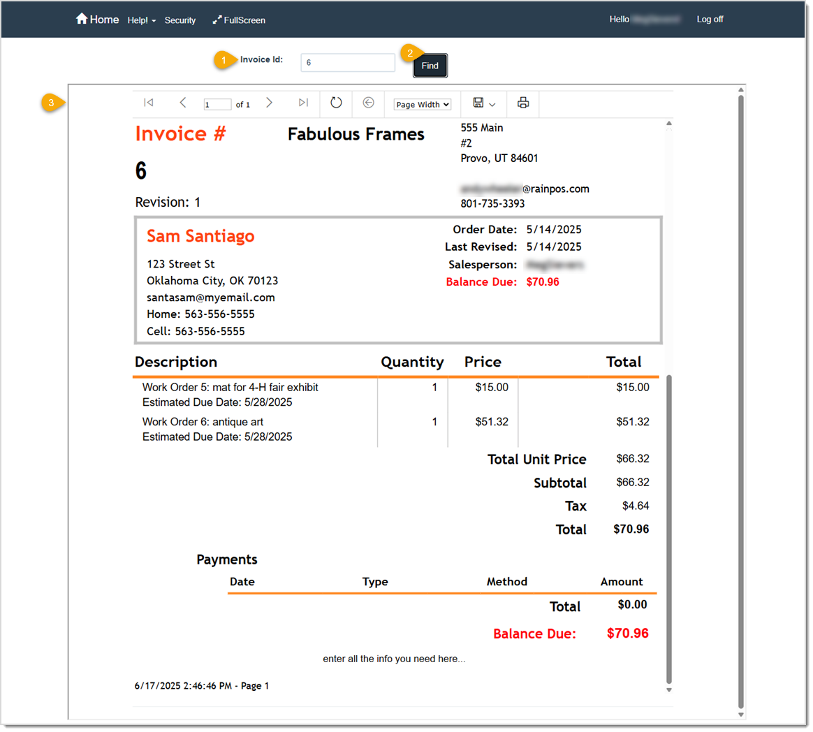 Image showing an example of the Find Invoice report results in the LifeSaver software.