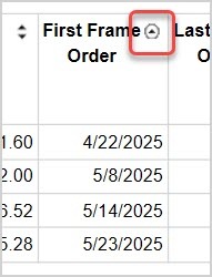 Image showing the up arrow icon indicating an ascending-order sort of a report column in the LifeSaver system.