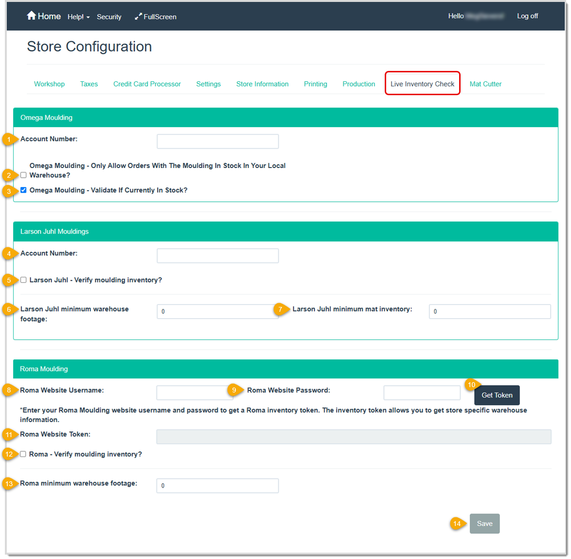 Image showing the Live Inventory Check tab in the Store Configuration module of the LifeSaver software.