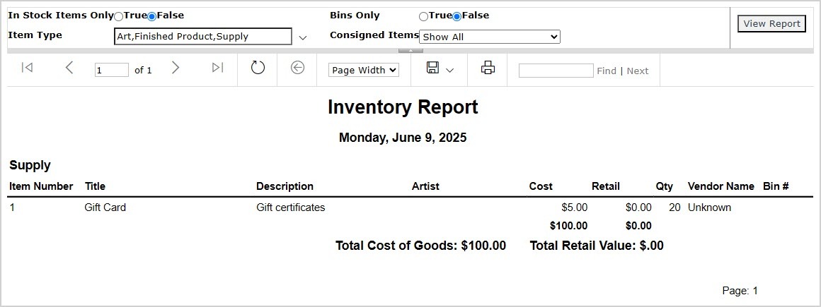 Image showing the Inventory Details report page in the LifeSaver system.