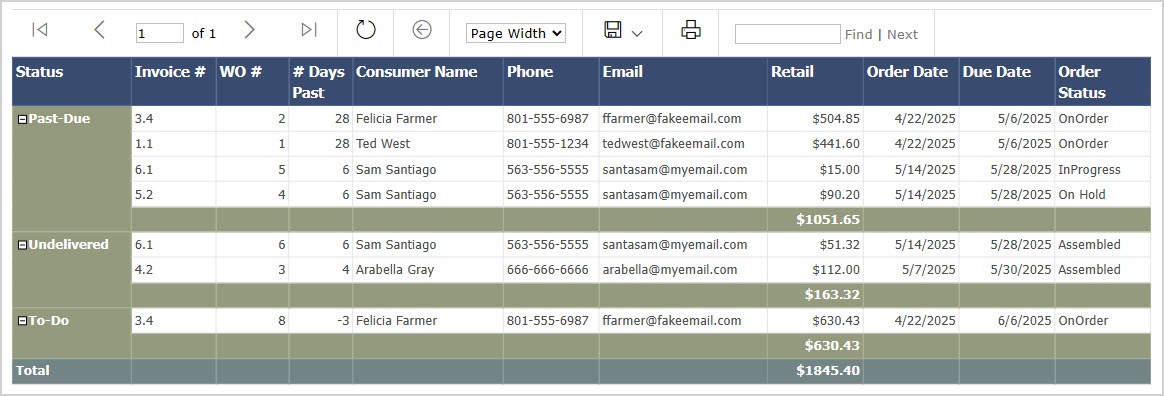 Image showing the Past Due Report in the LifeSaver system.