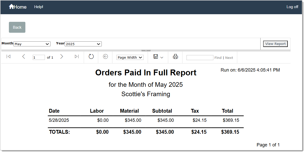 Image displaying the Paid In Full Monthly Report.