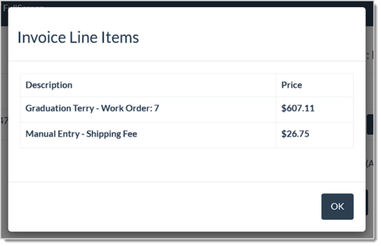 Image showing the Invoice Line Items window from the Accept Payment page of the LifeSaver system.