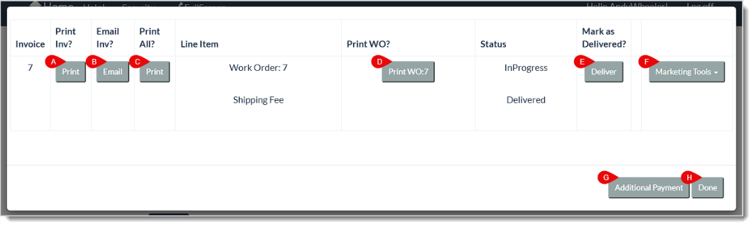 Image showing action options after making a payment on an invoice in the LifeSaver system.