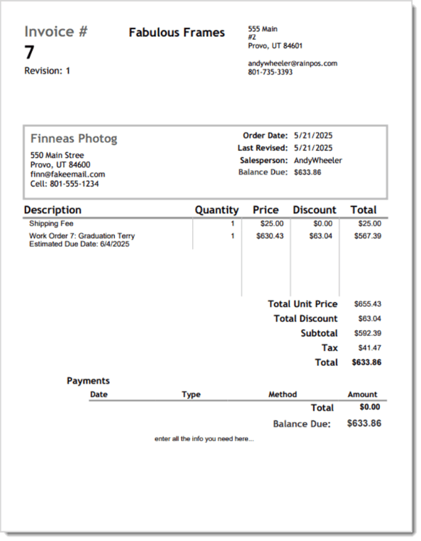Image showing the Invoice print output in the LifeSaver system.