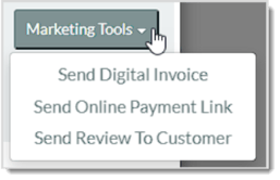 Image showing the Marketing Tools list available when completing a payment in the LifeSaver system.