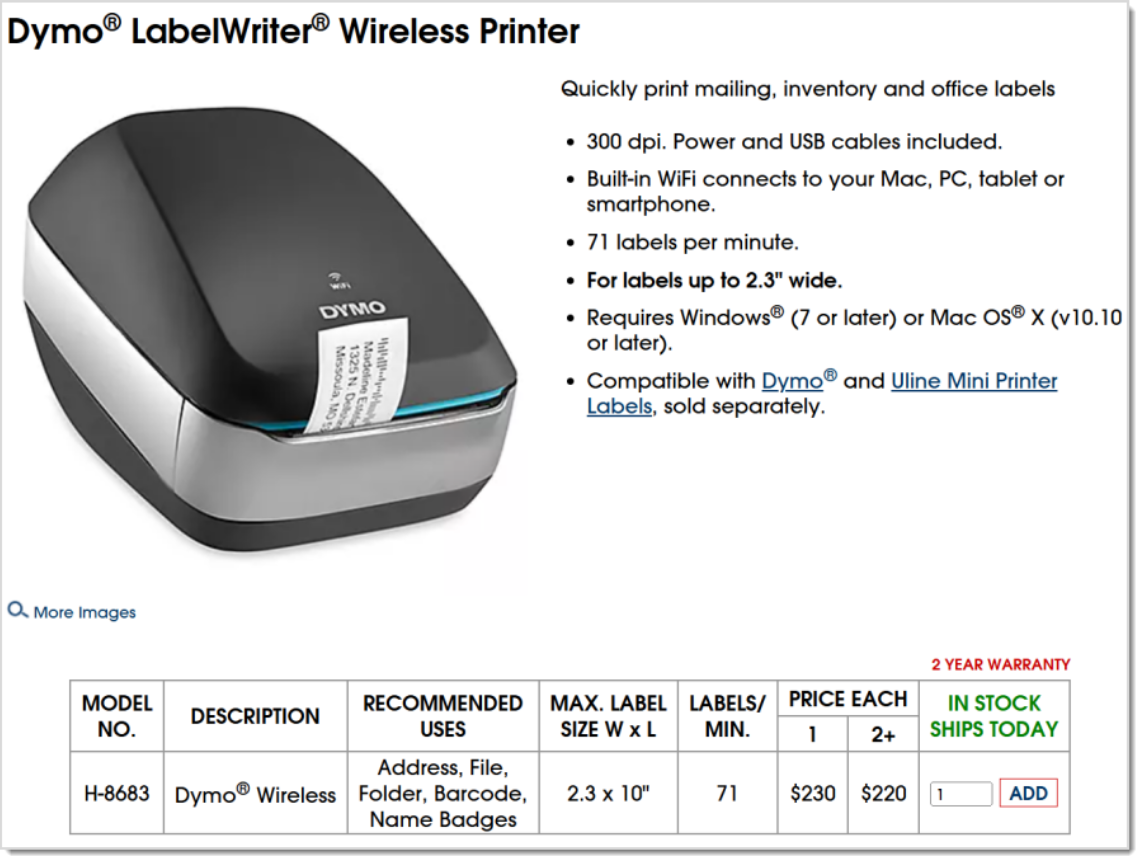 Image displaying the Dymo LabelWriter Wireless Printer.