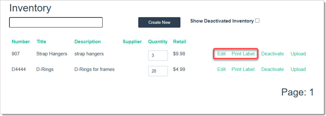 Image displaying the Print Label button on the Inventory page of the LifeSaver Software.