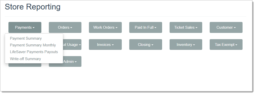 Image displaying the Payments Report drop-list.
