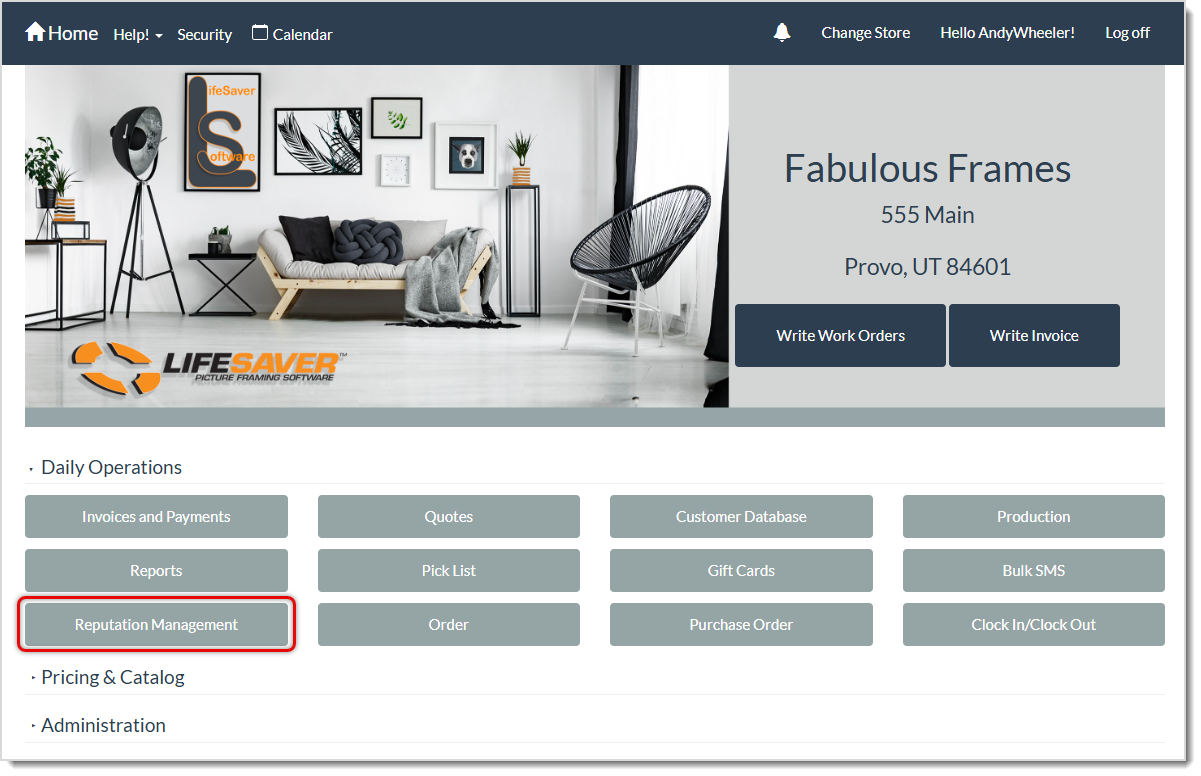 Image showing the Reputation Management button on the system Home page of the LifeSaver Software system.