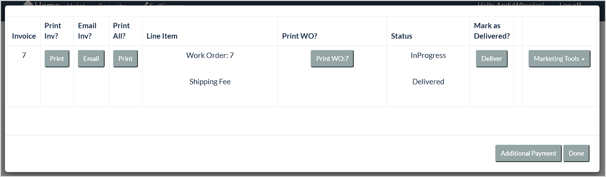 Image showing the print options window of the LifeSaver system offering actions the user can take after completing a transaction.
