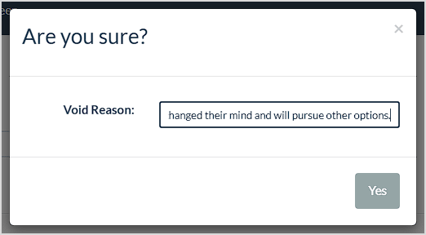Image showing the Void Reason of the LifeSaver system where the user enters the reason for voiding an invoice.