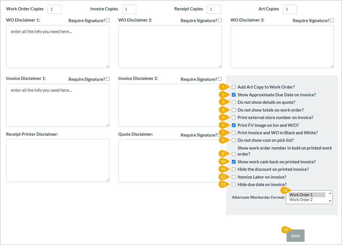 Image showing the Printing tab of the Store Configuration page of the LifeSaver system with features for printing preferences highlighted.