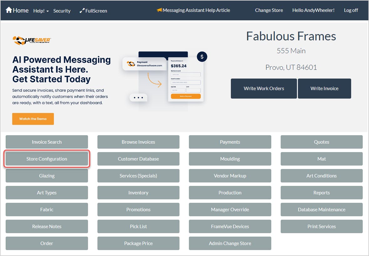 Image showing how to access your Store Configuration in the LifeSaver software.
