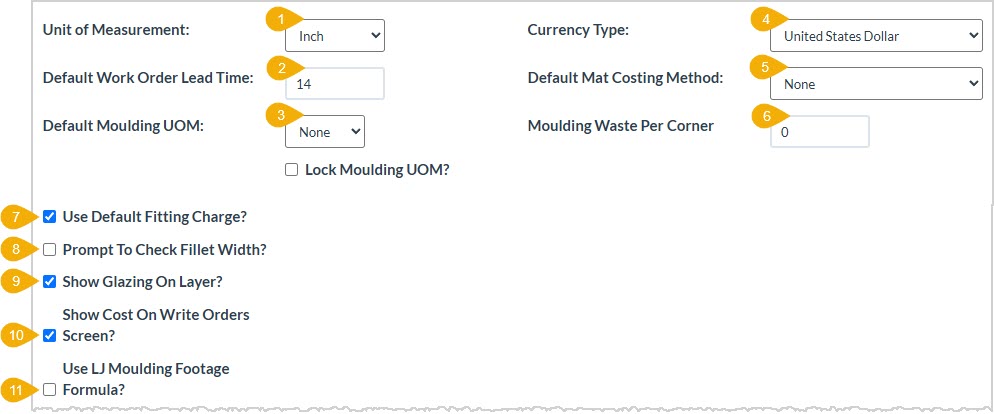 Image showing the work order settings on the Settings tab of the Store Configuration page of the LifeSaver system.