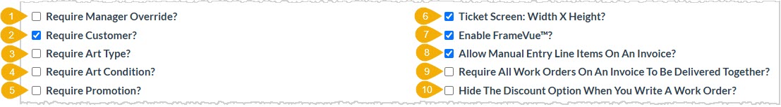 Image showing the write order and invoice settings on the Settings tab of the Store Configuration page of the LifeSaver system.