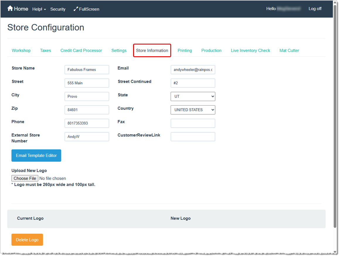Image showing the LifeSaver Store Configuration page Store Information tab.