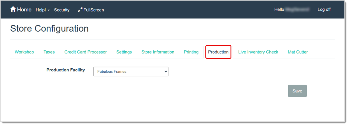 Image showing the LifeSaver Store Configuration page Production tab.