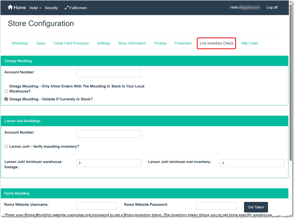 Image showing the LifeSaver Store Configuration page Live Inventory Check tab.