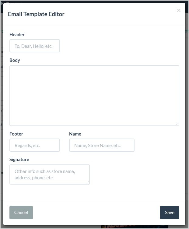 Image showing the Email Template Editor window of the LifeSaver system.