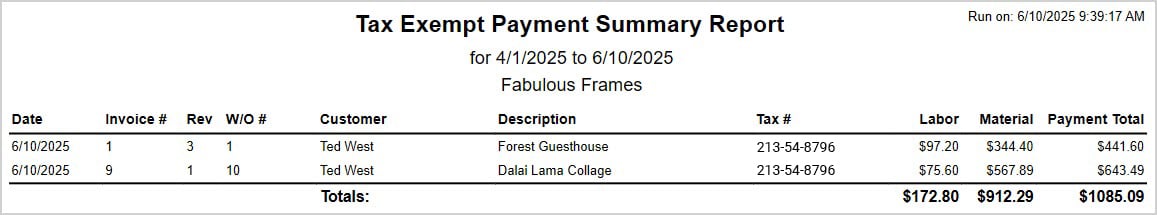 Image showing the Tax Exempt Payments report page in the LifeSaver system.