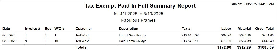 Image showing the Tax Exempt Paid in Full report page in the LifeSaver system.
