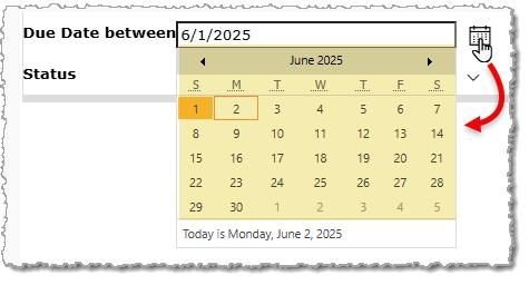 Image showing the calendar used to select dates for the Production Log in the LifeSaver software.