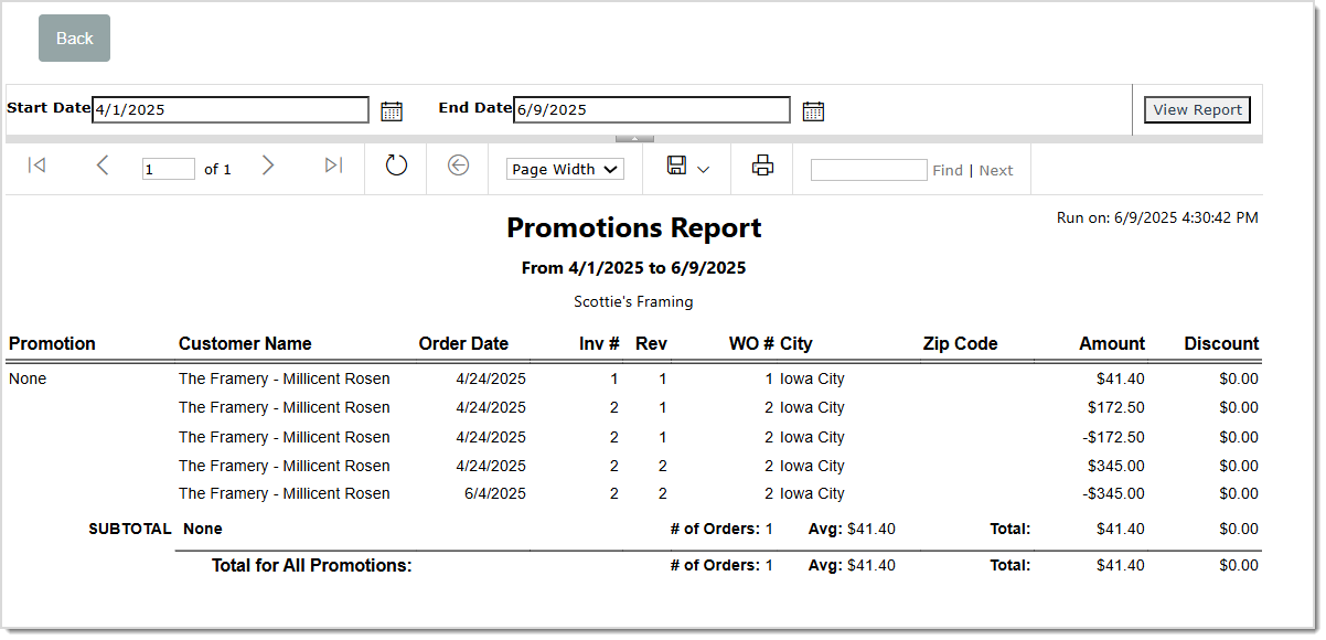 Image displaying the Promotions Report.
