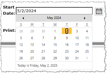 Image showing an example of the calendar selection you can use to filter invoices for account statements and packing slips in LifeSaver.