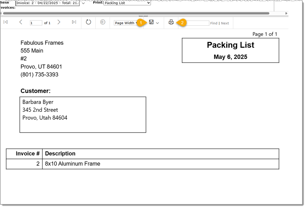 Image showing an example of a packing list ready to download or print for your customer through LifeSaver.