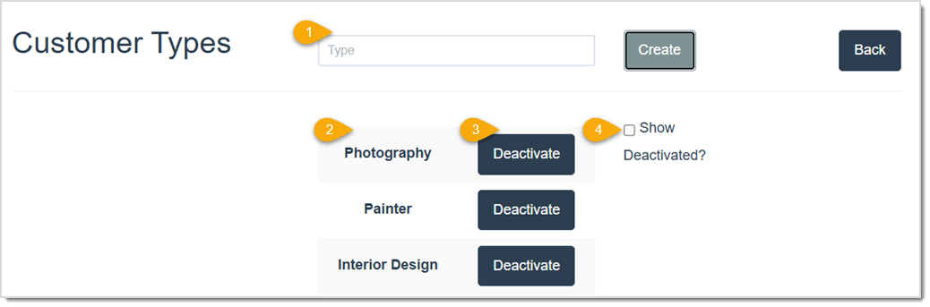 Image displaying the Customer Types page of the LifeSaver system with major features highlighted.