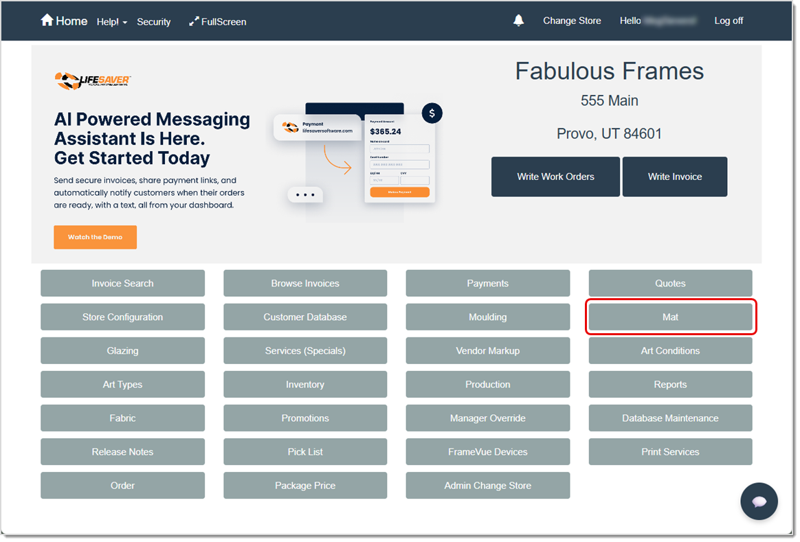 Image highlighting how to access your Mat setup options in the LifeSaver software’s Home page.