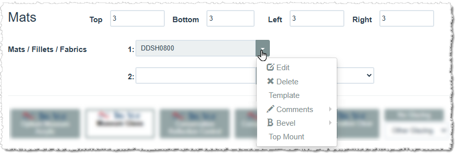 Image showing your Mat options on a work order in the LifeSaver software.