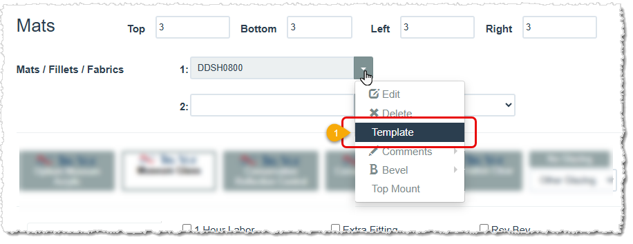 Image showing where to add a cut template to a Mat order in the LifeSaver software.