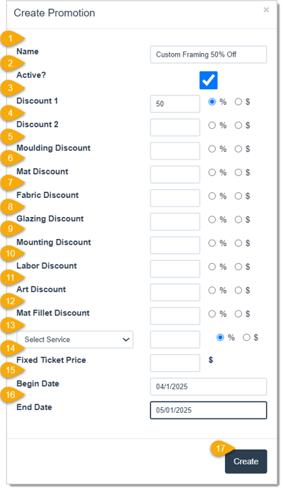 Image displaying the Create Promotion window.