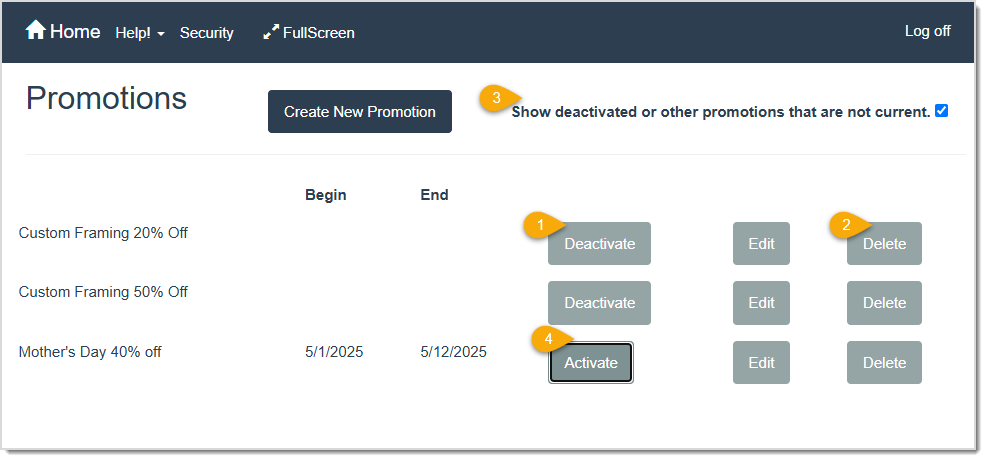 Image displaying the Promotions page with key features highlighted.