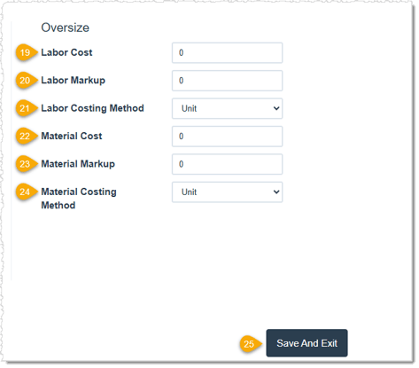 Image highlighting the Oversize Service / Special details.