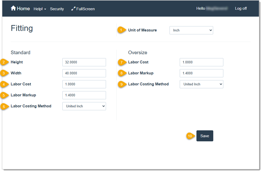 Image showing the Service (Special) Fitting page in the LifeSaver software.